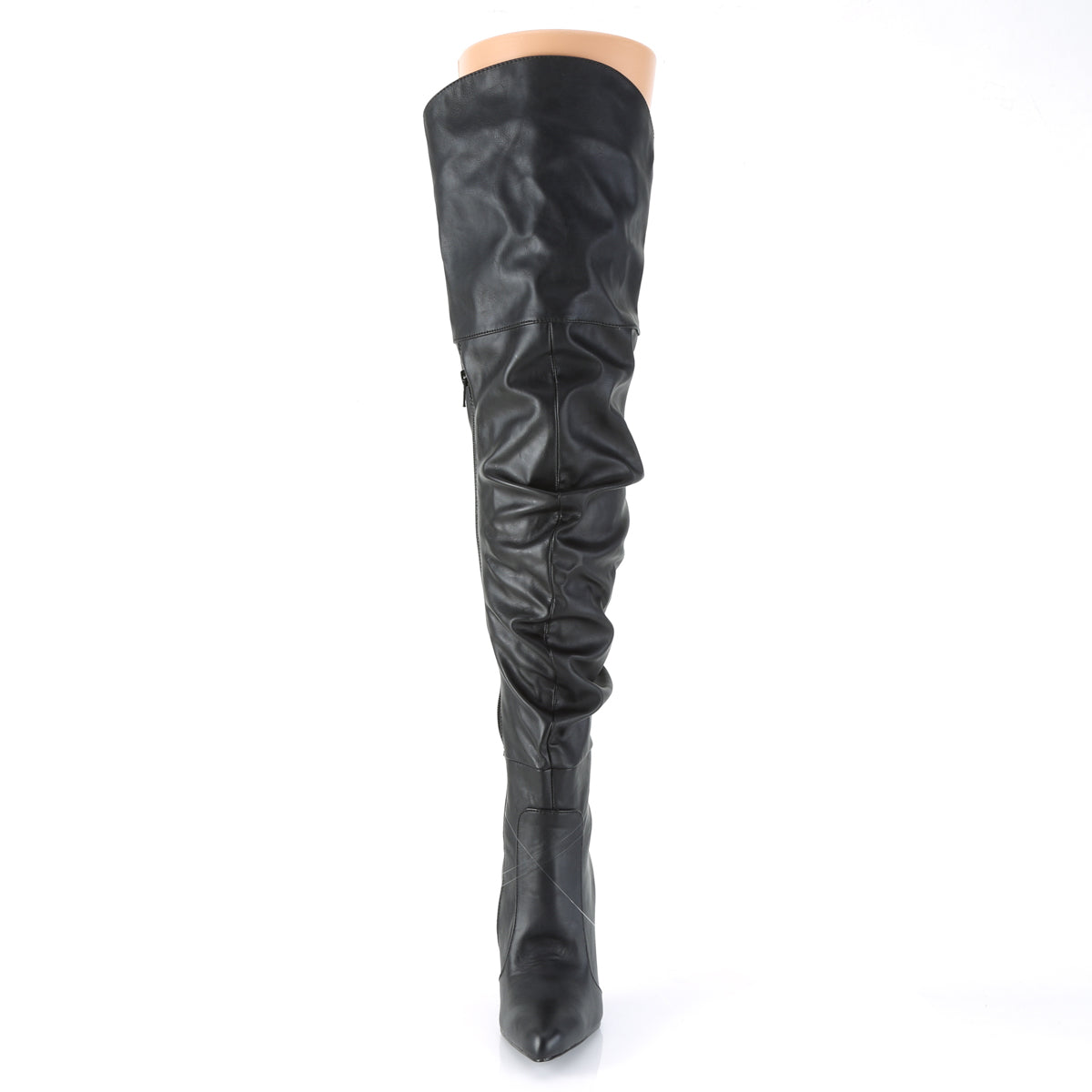 4" Heel Thigh High Pointed Boot w/PU Fur Lining, Side Zip (Pleaser CLAS3011/BPU)