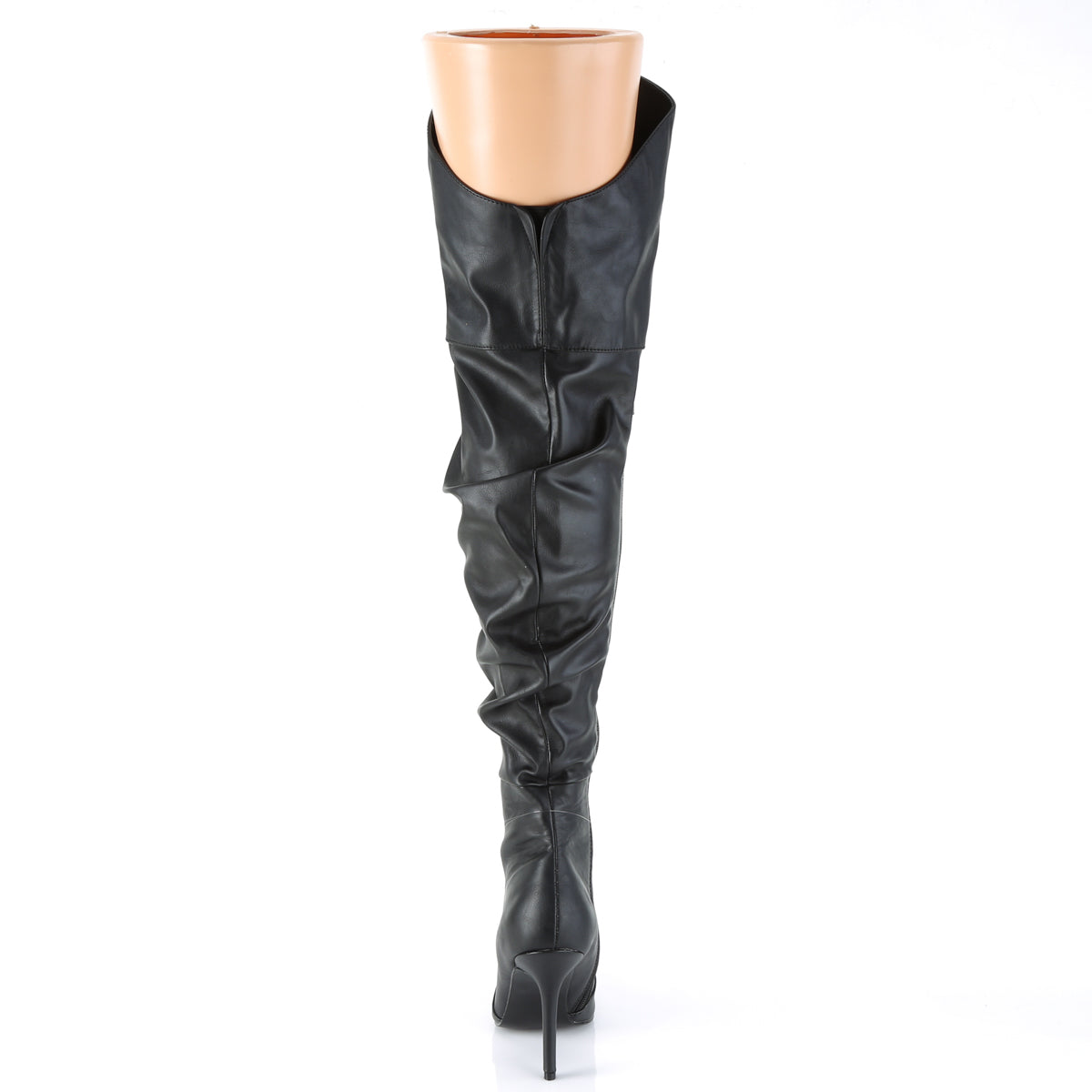 4" Heel Thigh High Pointed Boot w/PU Fur Lining, Side Zip (Pleaser CLAS3011/BPU)