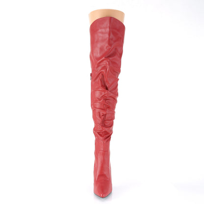 4" Heel Thigh High Pointed Boot w/PU Fur Lining, Side Zip (Pleaser CLAS3011/BPU)