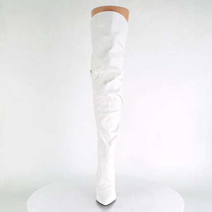 4" Heel Thigh High Pointed Boot w/PU Fur Lining, Side Zip (Pleaser CLAS3011/BPU)