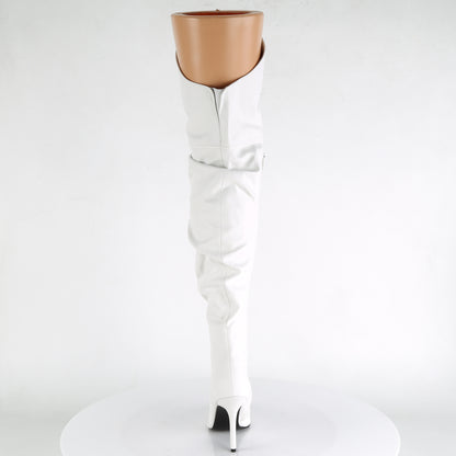4" Heel Thigh High Pointed Boot w/PU Fur Lining, Side Zip (Pleaser CLAS3011/BPU)