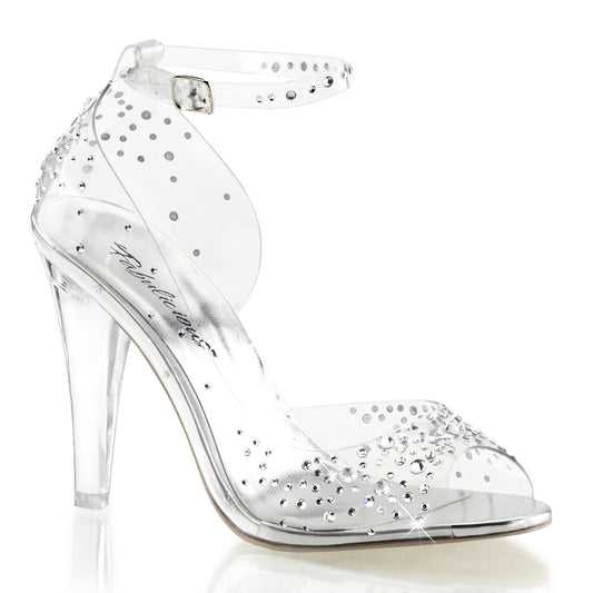 *4" Lucite Heel Open Toe Ankle Strap d'Orsay Sandal w/RS (Fabulicious CLE430RS/C)