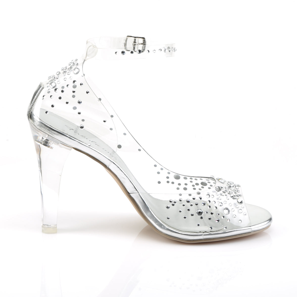 *4" Lucite Heel Open Toe Ankle Strap d'Orsay Sandal w/RS (Fabulicious CLE430RS/C)