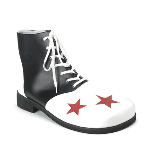 Adult Blk-Wht Pu W/Red Stars Clown Shoe (Funtasma CLOWN02/BW/PU)