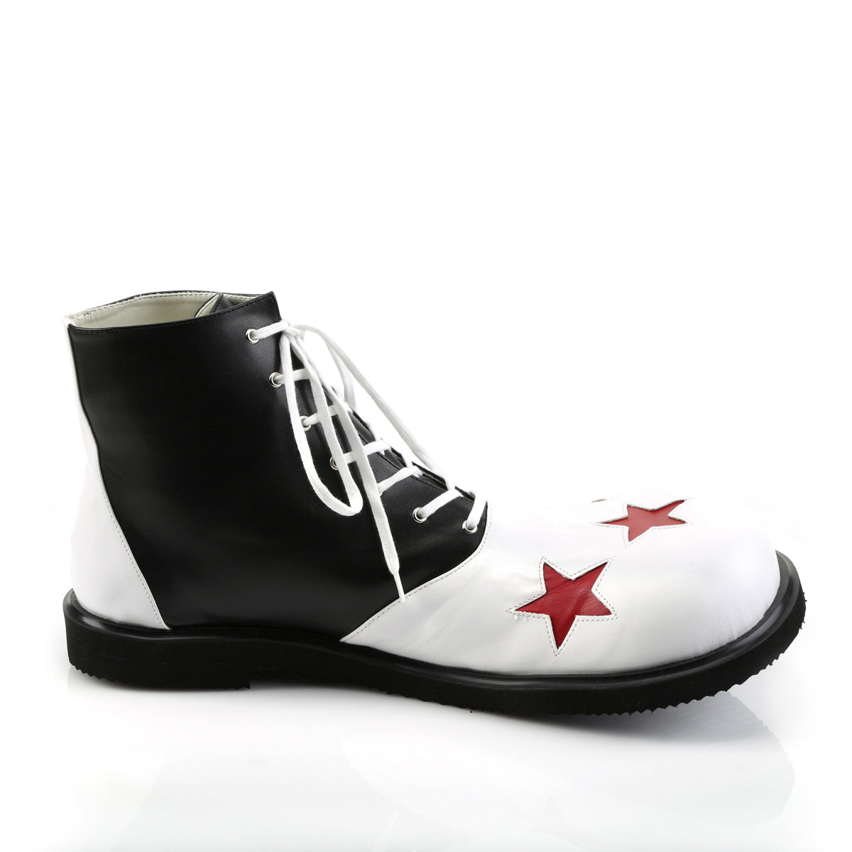 Adult Blk-Wht Pu W/Red Stars Clown Shoe (Funtasma CLOWN02/BW/PU)