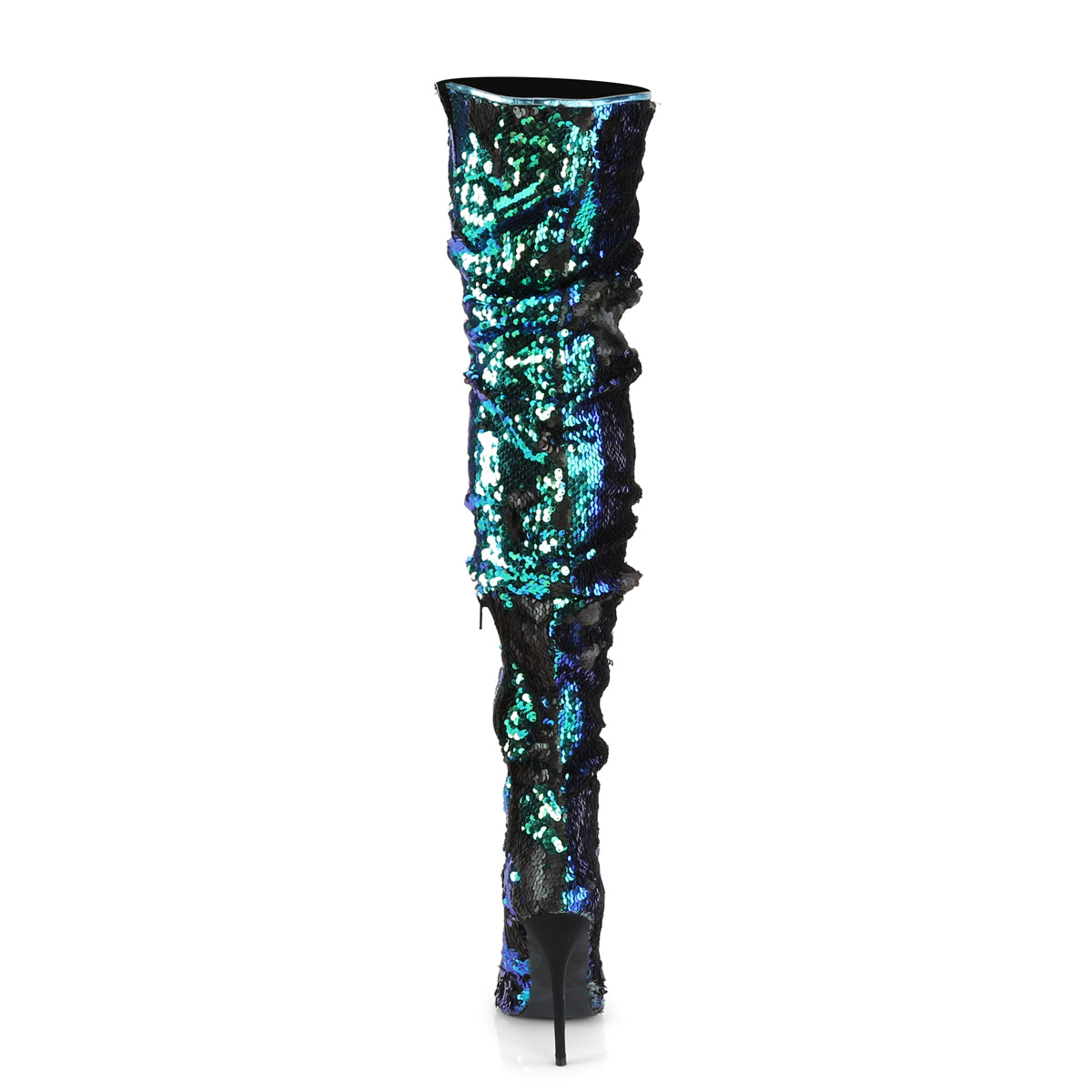 5" Ruched Sequined Thigh High Boot, 1/3 Side Zip (Pleaser COURTLY3011/BSQ)