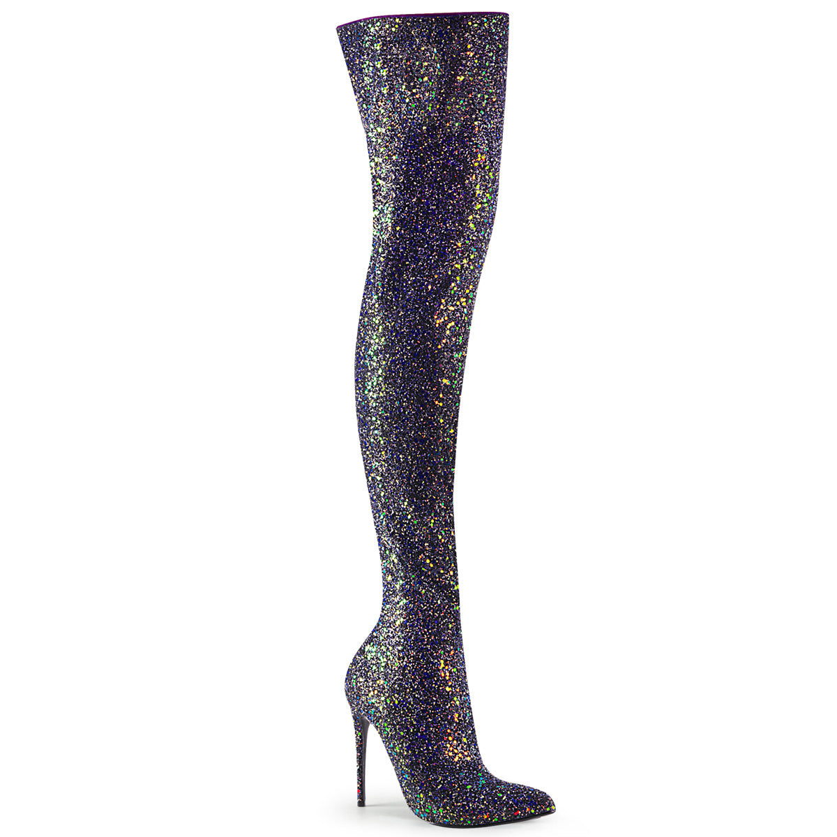 5" Glitter Thigh High Boot, 1/3 Side Zip (Pleaser COURTLY3015/BG)