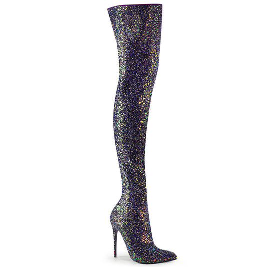 5" Glitter Thigh High Boot, 1/3 Side Zip (Pleaser COURTLY3015/BG)