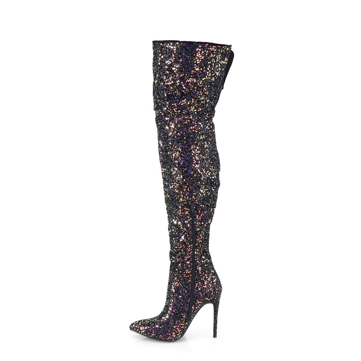 5" Glitter Thigh High Boot, 1/3 Side Zip (Pleaser COURTLY3015/BG)