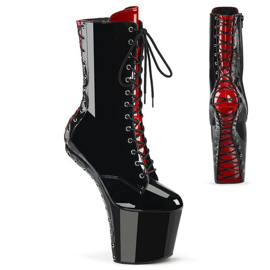 8" Heel, 3" PF Two Tone Lace-Up Ankle Boot, Size Zip (Pleaser CRAZE1040FH/B-RPT/M)