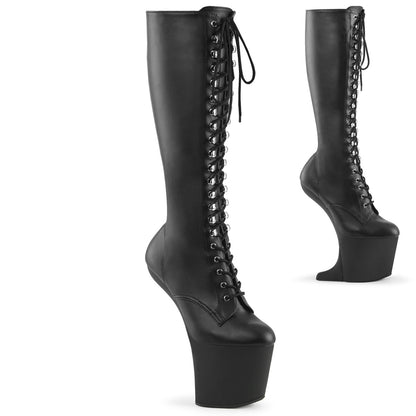 8" Heelless, 3" PF Lace-Up Stretch Knee Boot, Side Zip (Pleaser CRAZE2023/B/M)