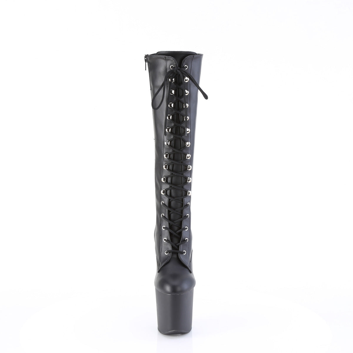 8" Heelless, 3" PF Lace-Up Stretch Knee Boot, Side Zip (Pleaser CRAZE2023/B/M)