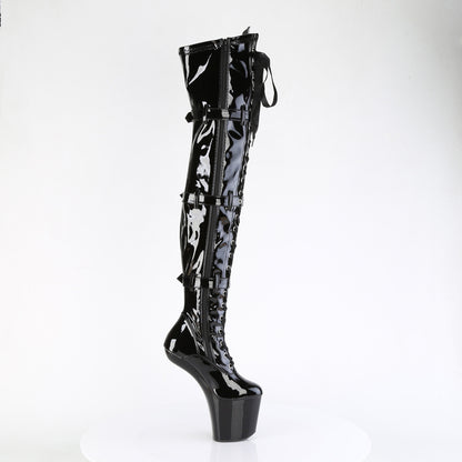 8" Heelless, 3" PF Lace-Up Front Thigh Boot, Side Zip (Pleaser CRAZE3028/B/M)