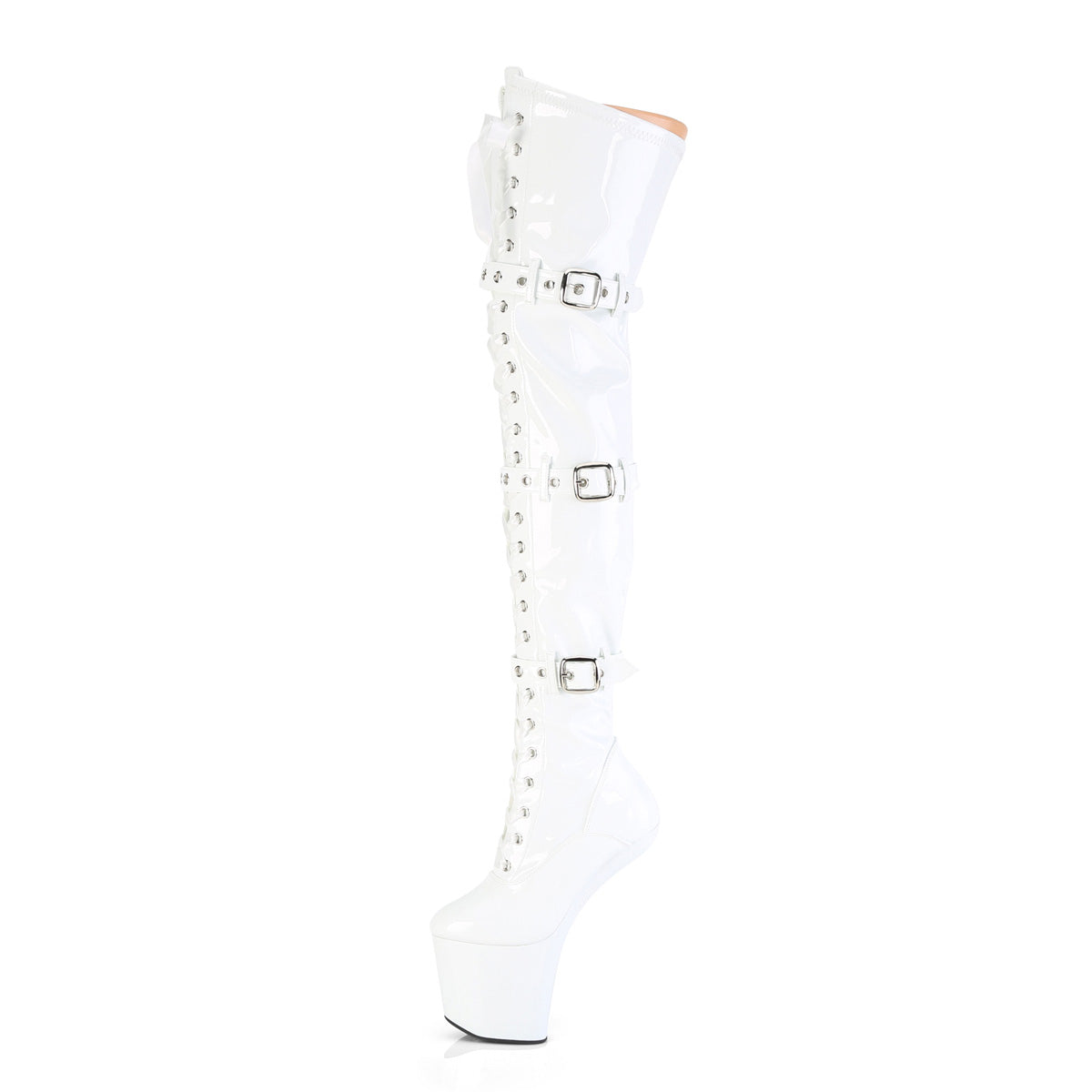 8" Heelless, 3" PF Lace-Up Front Thigh Boot, Side Zip (Pleaser CRAZE3028/B/M)