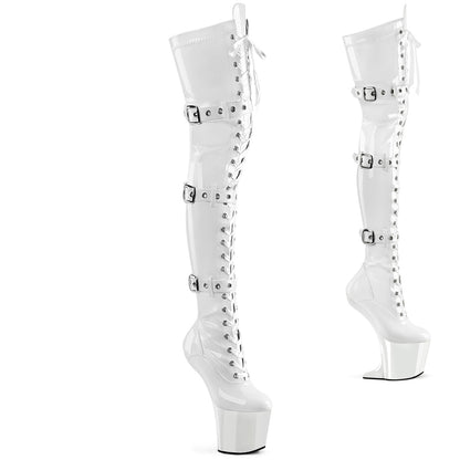 8" Heelless, 3" PF Lace-Up Front Thigh Boot, Side Zip (Pleaser CRAZE3028/B/M)