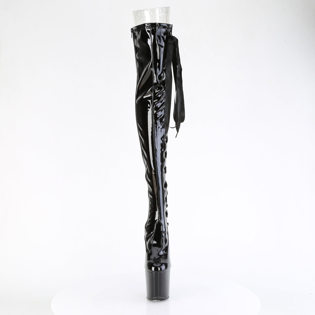 *8" Heelless, 3" PF Thigh  Boot w/Side Ribbon Lace, Side Zip (Pleaser CRAZE3050/B/M)