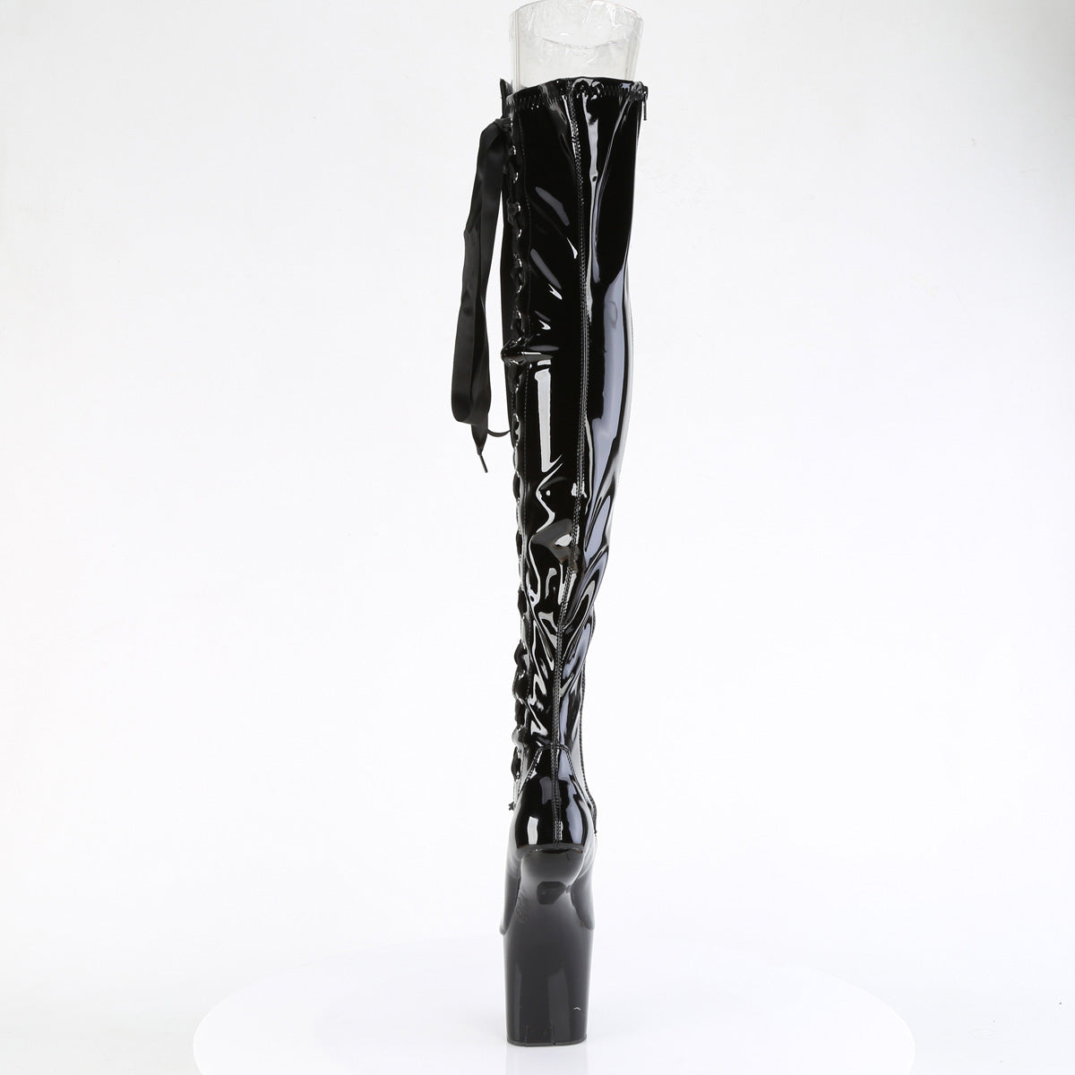 *8" Heelless, 3" PF Thigh  Boot w/Side Ribbon Lace, Side Zip (Pleaser CRAZE3050/B/M)