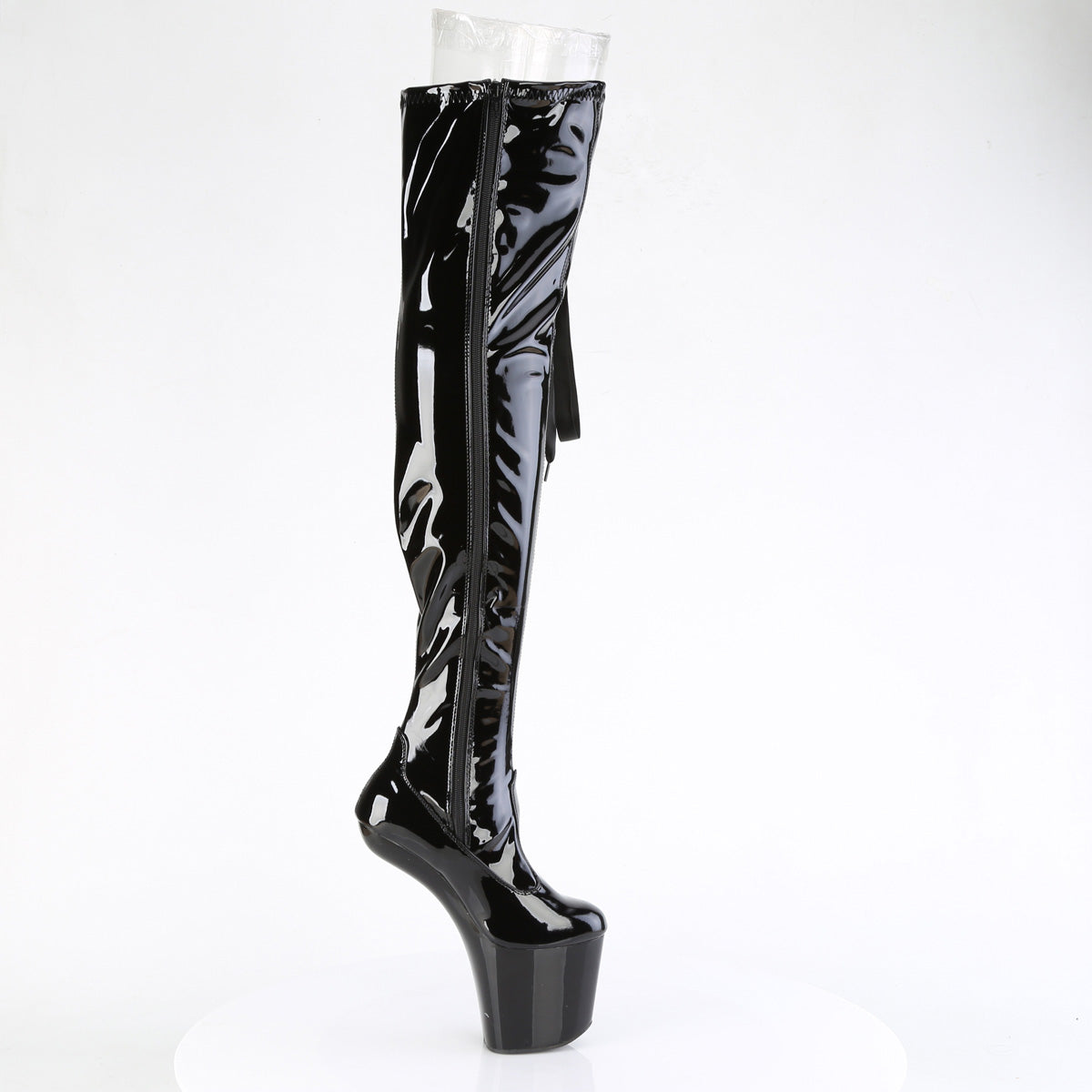 *8" Heelless, 3" PF Thigh  Boot w/Side Ribbon Lace, Side Zip (Pleaser CRAZE3050/B/M)