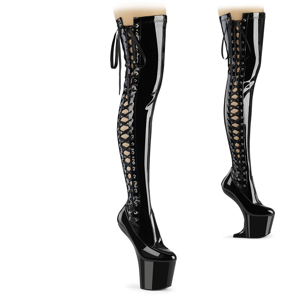 *8" Heelless, 3" PF Thigh  Boot w/Side Ribbon Lace, Side Zip (Pleaser CRAZE3050/B/M)