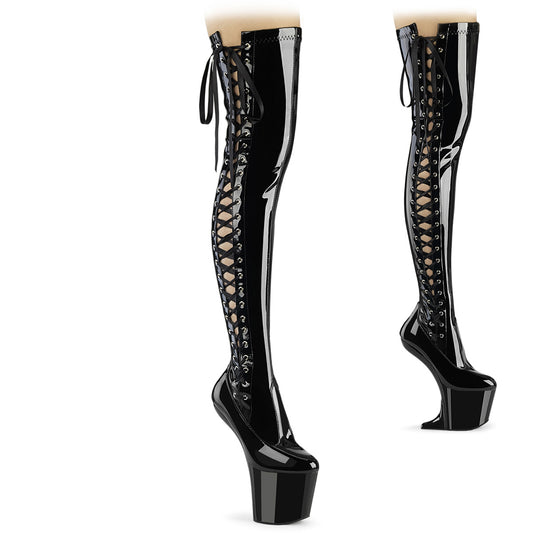*8" Heelless, 3" PF Thigh  Boot w/Side Ribbon Lace, Side Zip (Pleaser CRAZE3050/B/M)