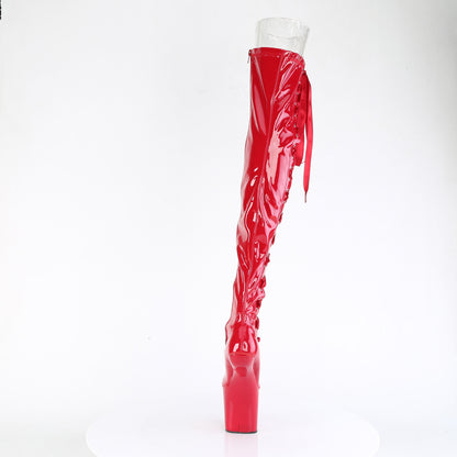 *8" Heelless, 3" PF Thigh  Boot w/Side Ribbon Lace, Side Zip (Pleaser CRAZE3050/B/M)