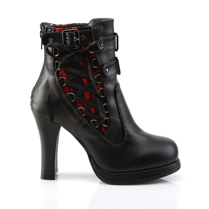 4" Heel, 3/4" PF Corseted Triple Buckled Straps Ankle Boot (Demonia CRYP51/BRVL)