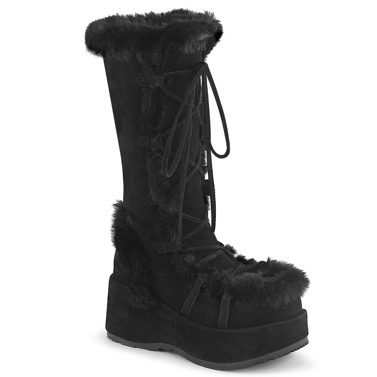 **2 3/4" Platform Lace-Up Mid-Calf Boot, Side Zip (Demonia CUB311/BBVL)