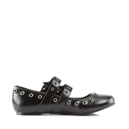Ballet Flat Double Strap MJ W/ Skull Buckle Eyelet Detailing (Demonia DAI03/B/PU)
