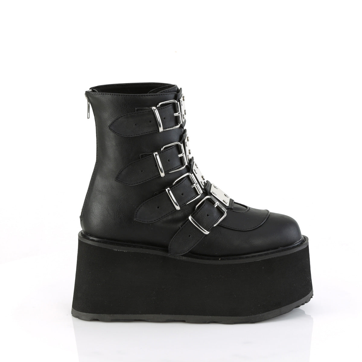 3 1/2" PF Ankle Bootw/ 4 Buckle Straps, Back MetalZip (Demonia DAM105/BVL)
