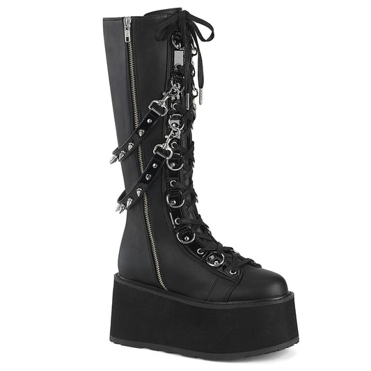 3 1/2" PF Lace-Up Knee High Boot, Outside Zip (Demonia DAM220/BVL)