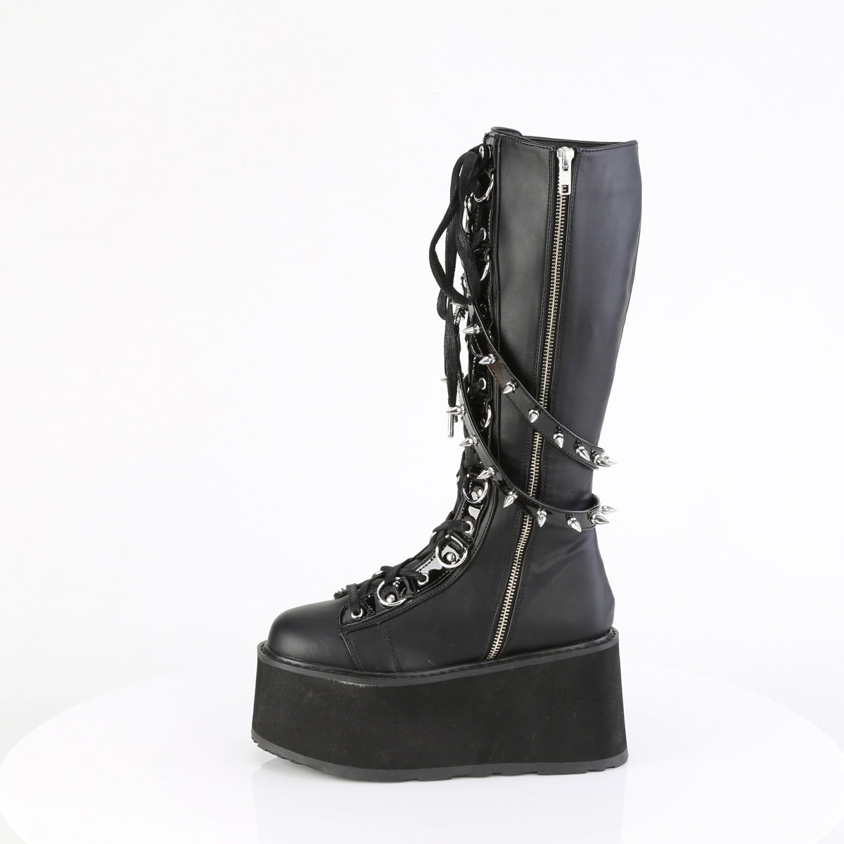 3 1/2" PF Lace-Up Knee High Boot, Outside Zip (Demonia DAM220/BVL)