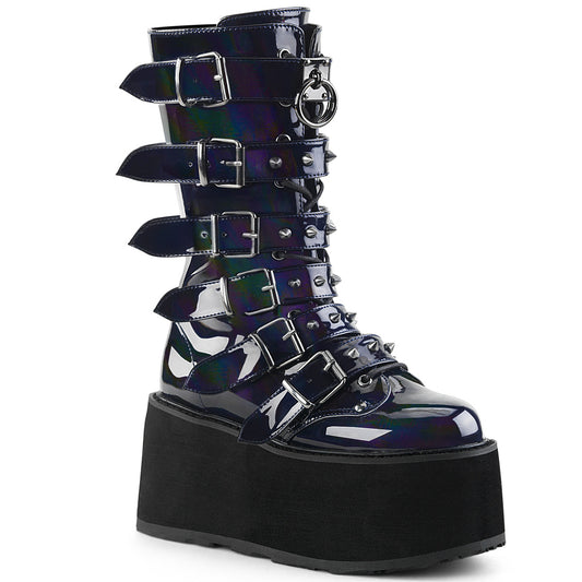 3 1/2" PF Mid-Calf Boot w/6 BuckleStraps, Metal Side Zip (Demonia DAM225/BHG)