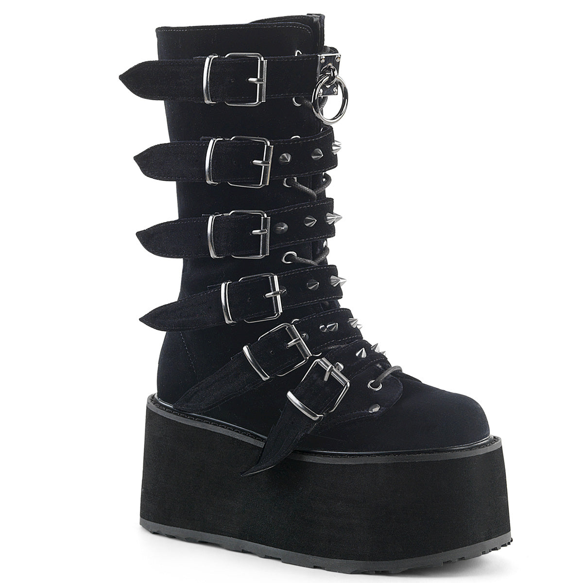 3 1/2" PF Mid-Calf Boot w/6 BuckleStraps, Metal Side Zip (Demonia DAM225/BHG)