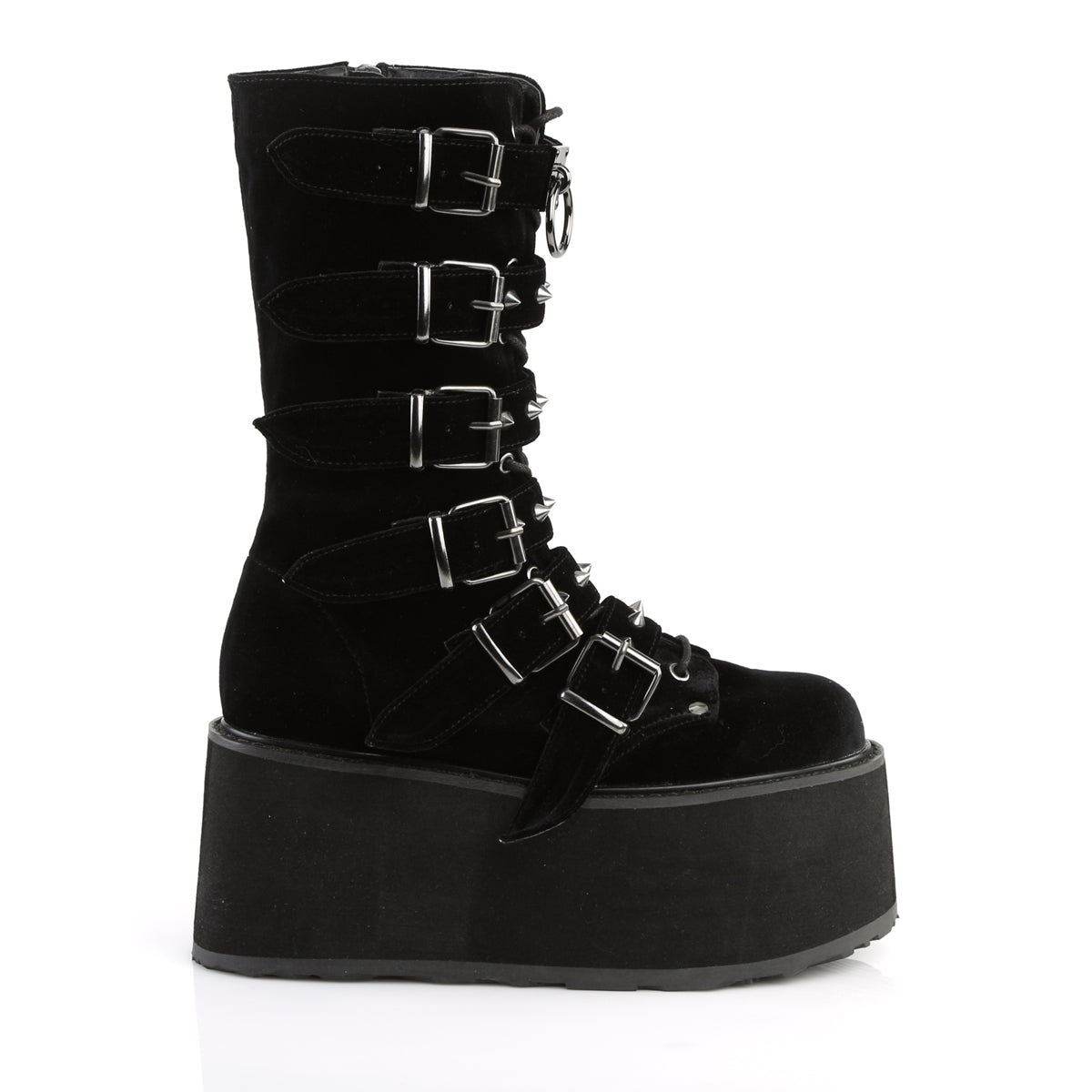 3 1/2" PF Mid-Calf Boot w/6 BuckleStraps, Metal Side Zip (Demonia DAM225/BHG)
