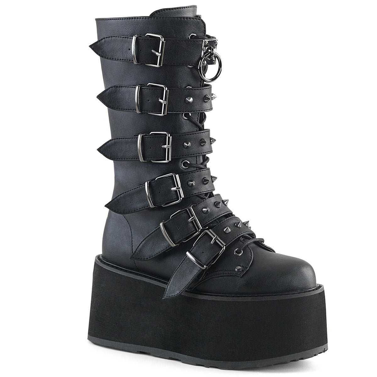 3 1/2" PF Mid-Calf Boot w/6 BuckleStraps, Metal Side Zip (Demonia DAM225/BHG)
