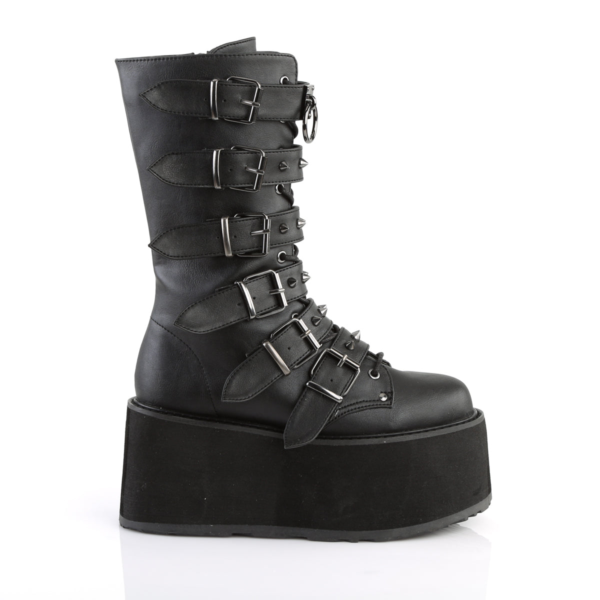 3 1/2" PF Mid-Calf Boot w/6 BuckleStraps, Metal Side Zip (Demonia DAM225/BHG)