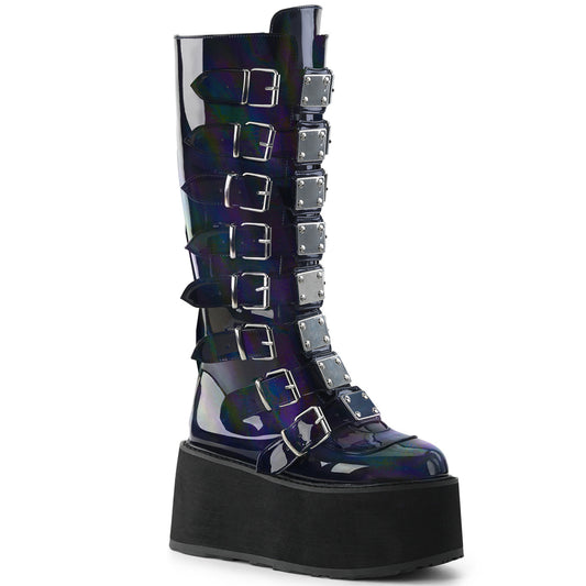 3 1/2" PF Knee High Boot w/8 Buckle Straps, Back Metal Zip (Demonia DAM318/BHG)