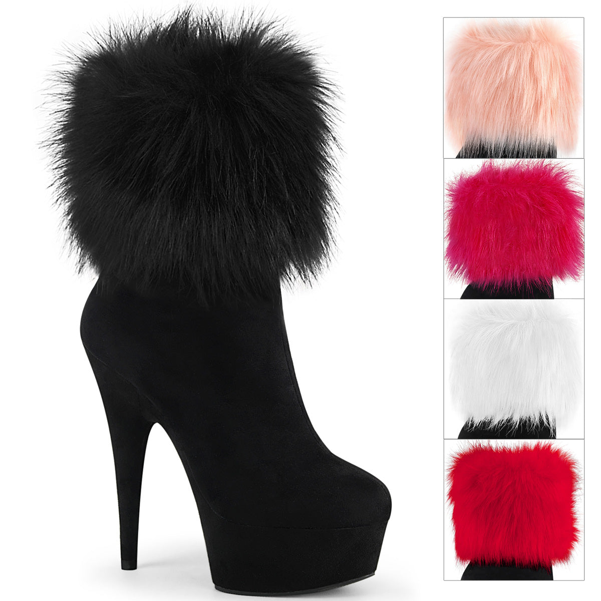 *6" Heel, 1 3/4" PF Ankle Bootie w/Fur Cuff, Inside Zip (Pleaser DEL1000/BFS/M)