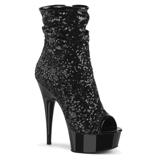 *6" Heel, 1 3/4" PF Peep Toe Ruched Ankle Boot, Side Zip (Pleaser DEL1008SQ/BSQ/M)