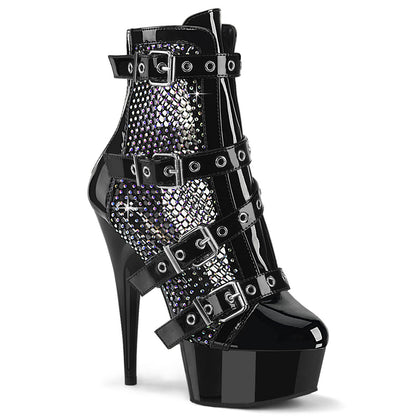 6" Heel, 1 3/4" PF Strappy Ankle Boot, Back Zip (Pleaser DEL1013RM/B-RS/M)