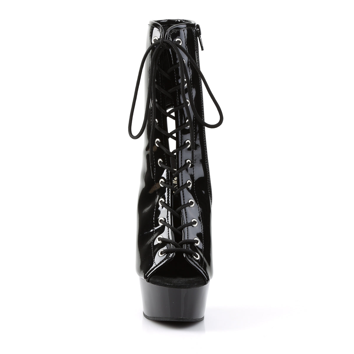 6" Heel, 1 3/4" PF Open Toe/Back Lace-Up Bootie, Side Zip (Pleaser DEL1016/B/M)