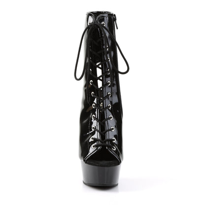 6" Heel, 1 3/4" PF Open Toe/Back Lace-Up Bootie, Side Zip (Pleaser DEL1016/B/M)