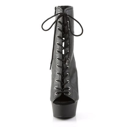 6" Heel, 1 3/4" PF Open Toe/Back Lace-Up Bootie, Side Zip (Pleaser DEL1016/B/M)