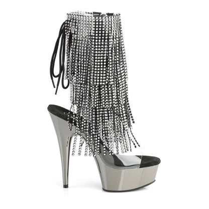 6" Heel, 1 3/4" PF Open Toe/Heel Lace-Up Fringe Ankle Boot (Pleaser DEL1017RSF/C-B/C)