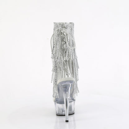 6" Heel, 1 3/4" PF Open Toe/Heel Lace-Up Fringe Ankle Boot (Pleaser DEL1017RSF/C-B/C)