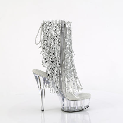 6" Heel, 1 3/4" PF Open Toe/Heel Lace-Up Fringe Ankle Boot (Pleaser DEL1017RSF/C-B/C)