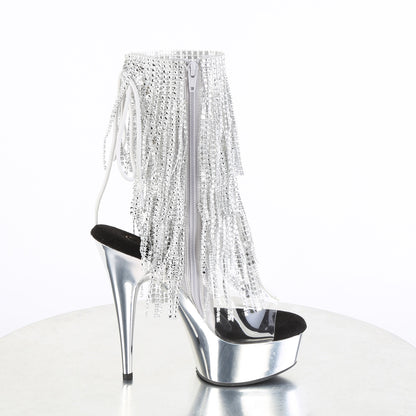 6" Heel, 1 3/4" PF Open Toe/Heel Lace-Up Fringe Ankle Boot (Pleaser DEL1017RSF/C-B/C)