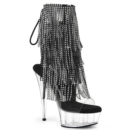 6" Heel, 1 3/4" PF Open Toe/Heel Lace-Up Fringe Ankle Boot (Pleaser DEL1017RSF/C-B/C)