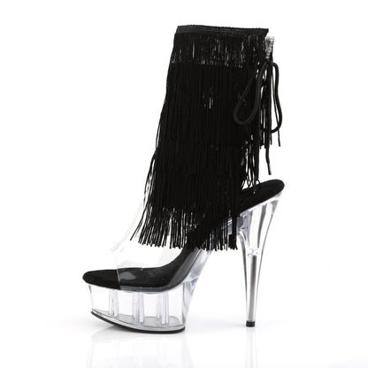 *6" Heel, 1 3/4" PF Open Toe/Heel Threaded Fringe Ankle Boot (Pleaser DEL1017TF/C-B/C)