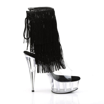 *6" Heel, 1 3/4" PF Open Toe/Heel Threaded Fringe Ankle Boot (Pleaser DEL1017TF/C-B/C)